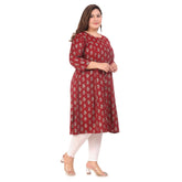 Maroon capsule floral printed princess cut kurti for women's office wear, 3/4th sleeve with round button neck and closed side